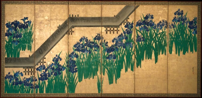 Ogata kōrin, iris a yatsuhashi, pittura rinpa