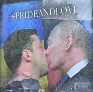 bacio tra Zelensky e Putin Banksy torinese