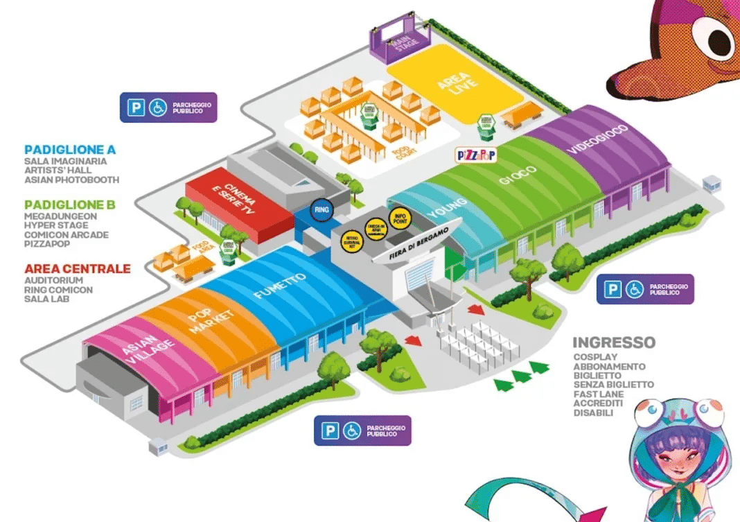 Mappa comicon bergamo 2026: padiglioni e aree