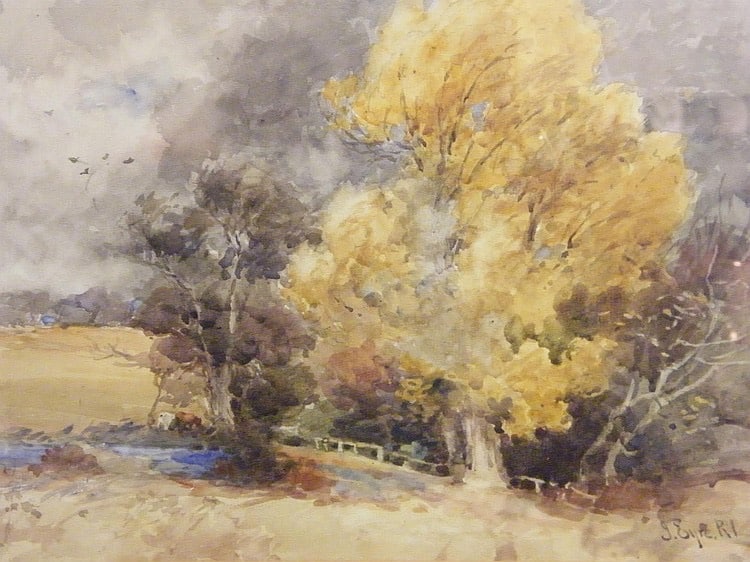 Acquarello di paesaggio autunnale di john eyre, esempio della tecnica dell'acquarello