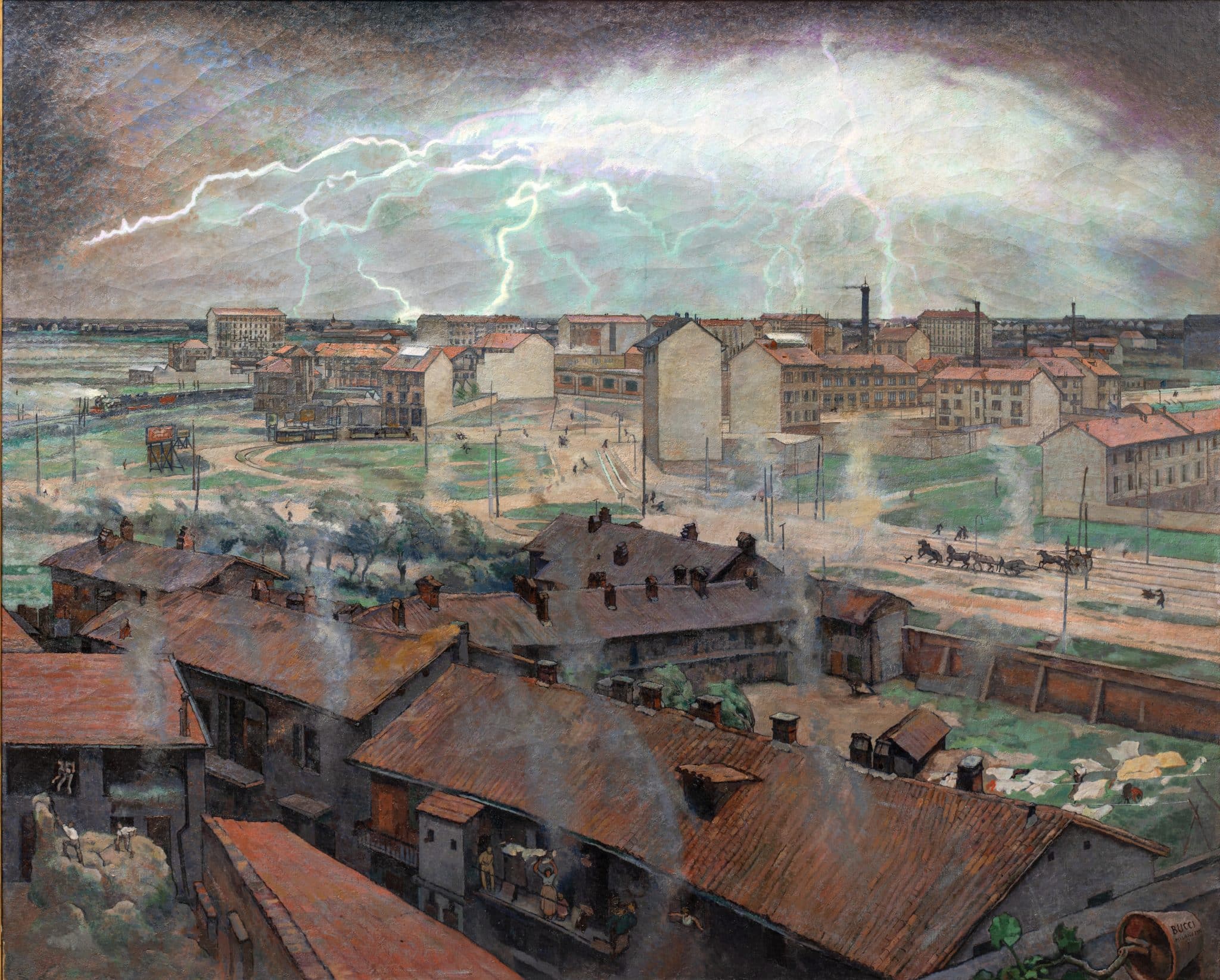 Anselmo bucci, il lampo, 1921, opera esposta nella mostra al mart di rovereto