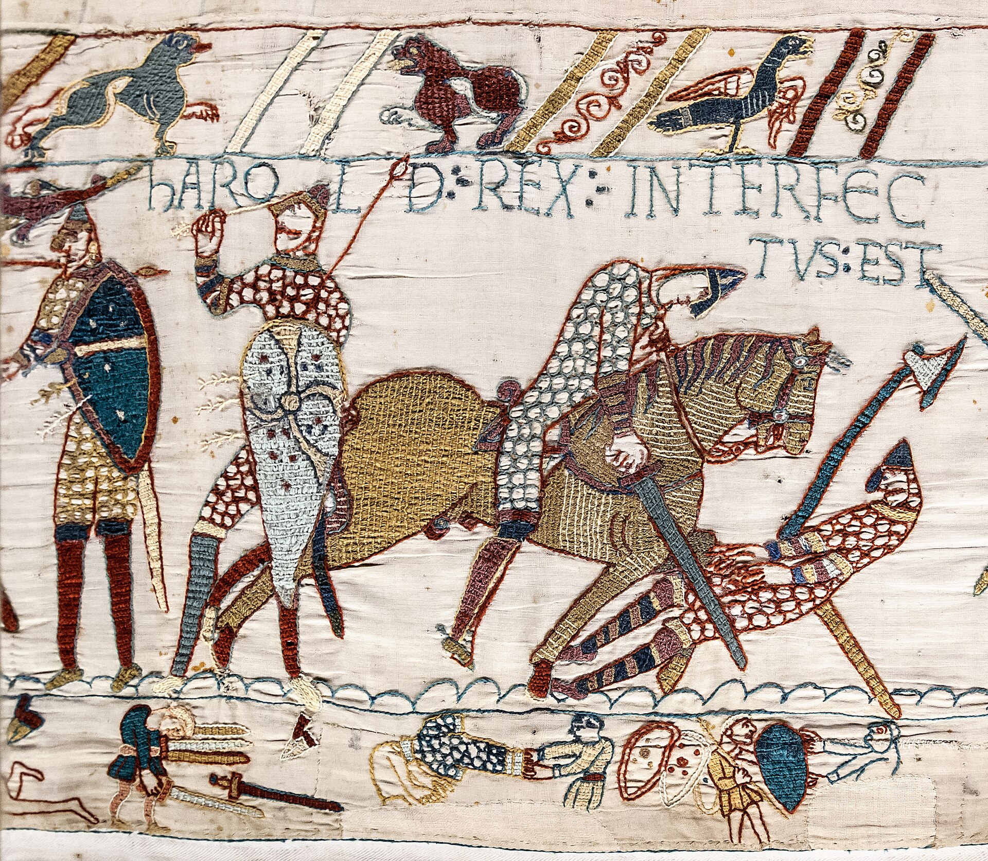 Arazzo di bayeux, scena della morte di re harold nella battaglia di hastings