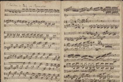 Manoscritto musicale del preludio in la minore bwv 543 di johann sebastian bach