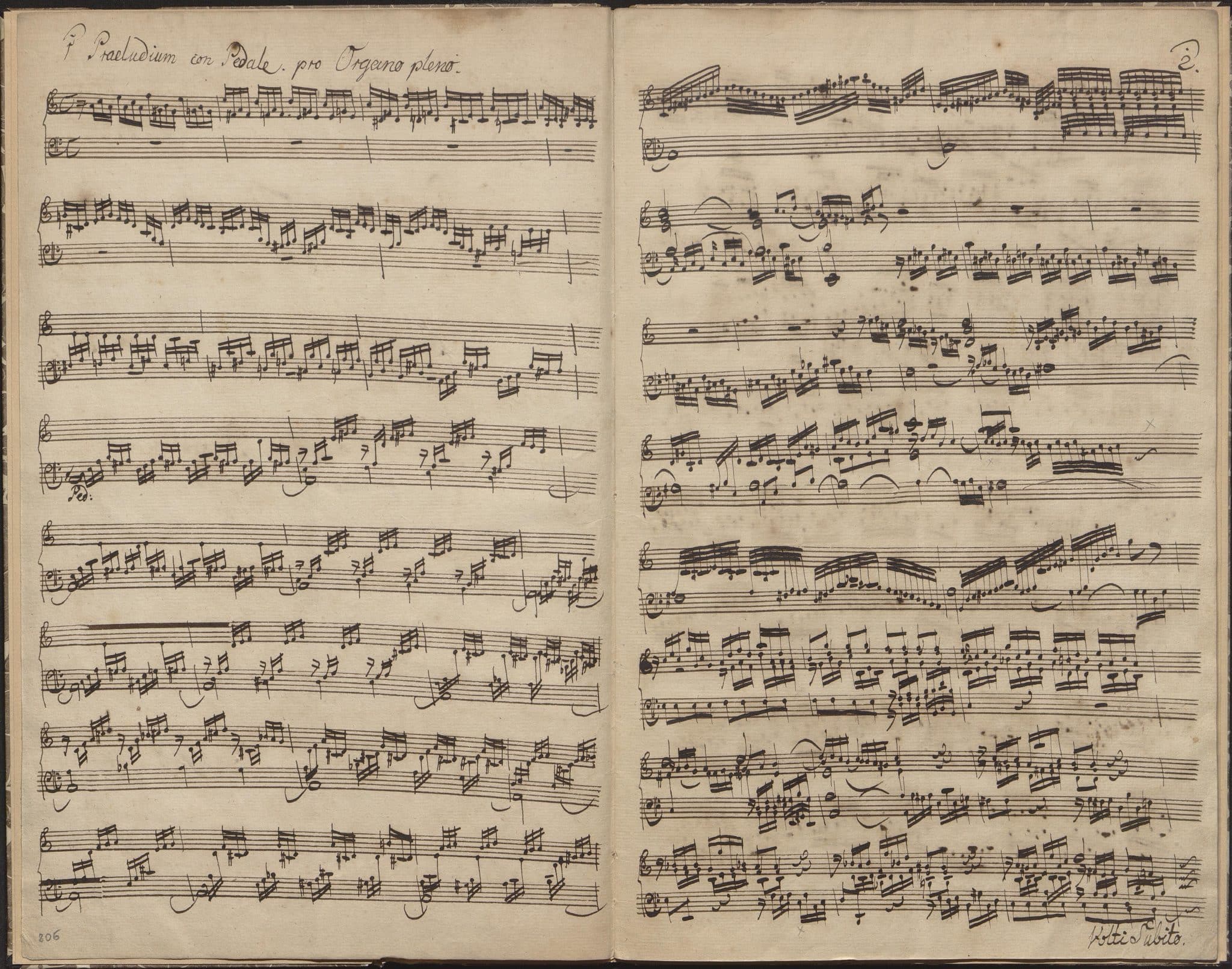 Manoscritto musicale del preludio in la minore bwv 543 di johann sebastian bach