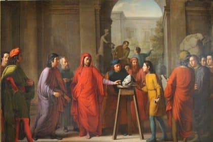 Il giovane michelangelo presenta a lorenzo il magnifico la sua prima opera di scultura di tommaso sebastiani, collezione bartolini arezzo