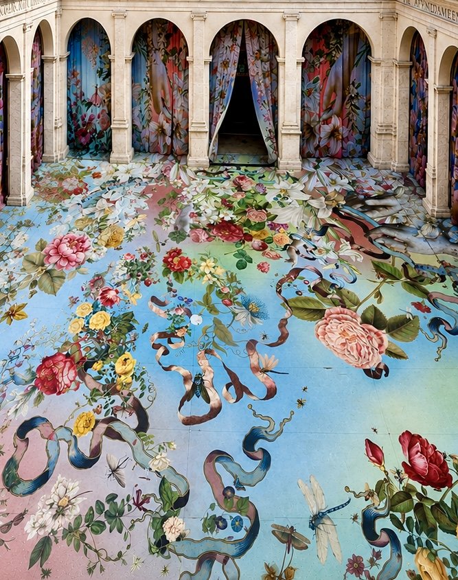 Installazione temple of flowers di austin young al chiostro del bramante
