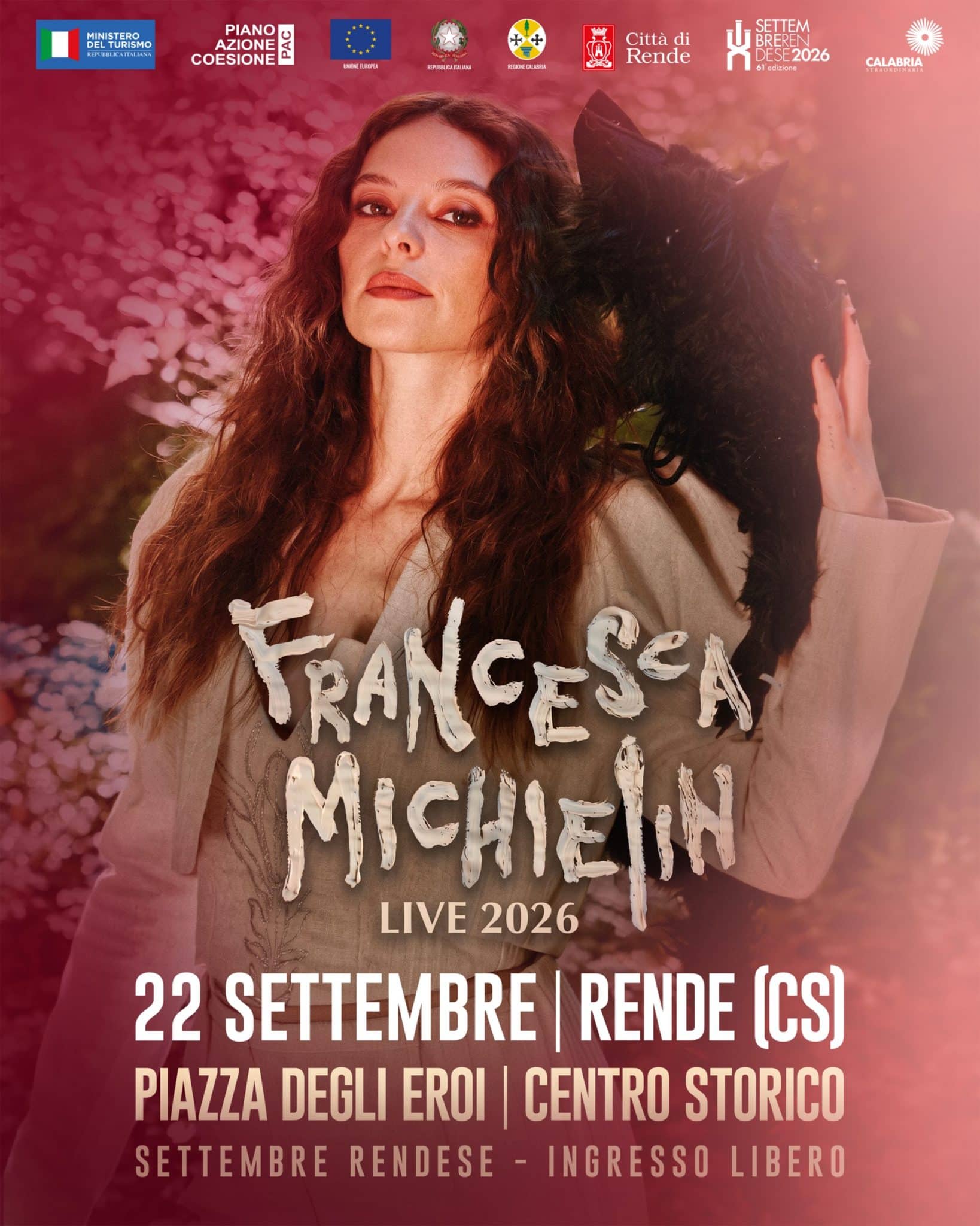 Locandina originale del concerto di francesca michielin a rende con data 22 settembre 2026
