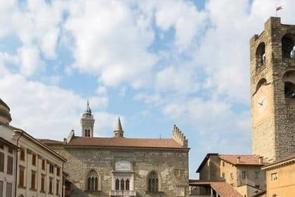 Landscape festival bergamo 2026, render del green dehors in piazza vecchia