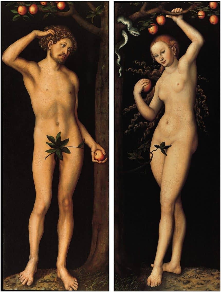 Adamo ed eva di lucas cranach il vecchio, dittico del 1530 al norton simon museum