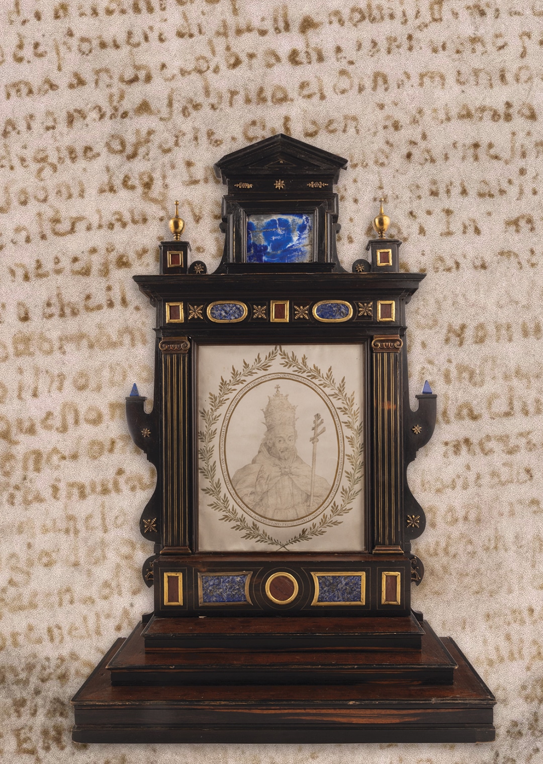 Calligramma di ignazio muligino con il ritratto di innocenzo xi esposto a mirabilia graphica