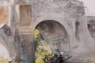 Pedro cano, ponte rotto, acquerello esposto a villa torlonia nella mostra siete e roma