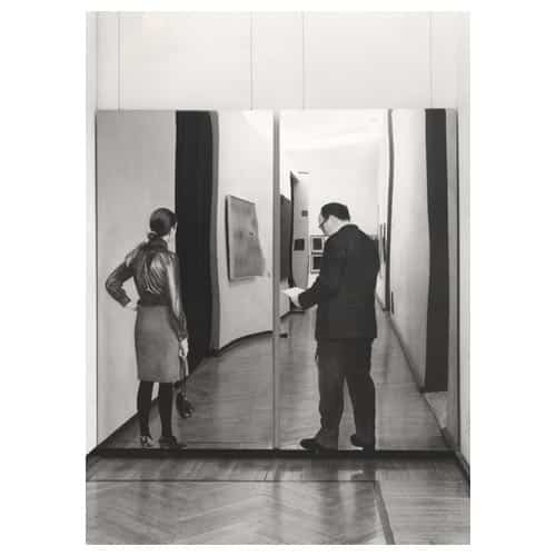 Michelangelo pistoletto, i visitatori, quadro specchiante