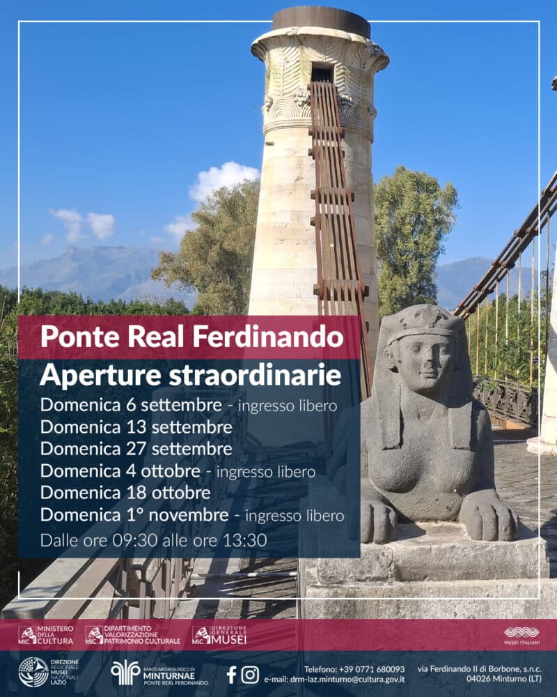 Ponte real ferdinando a minturno, aperture straordinarie 2026
