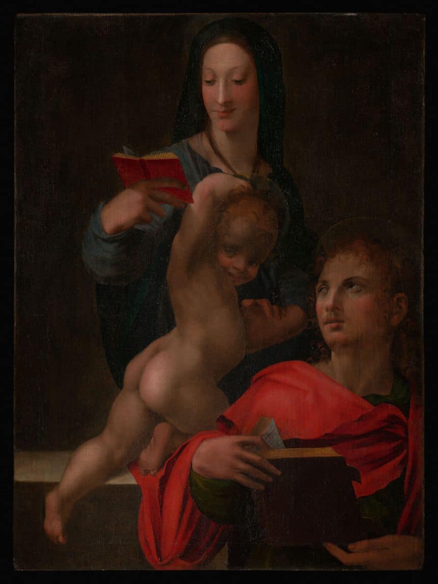 Madonna con bambino e san giovanni evangelista attribuita dal metropolitan museum a rosso fiorentino