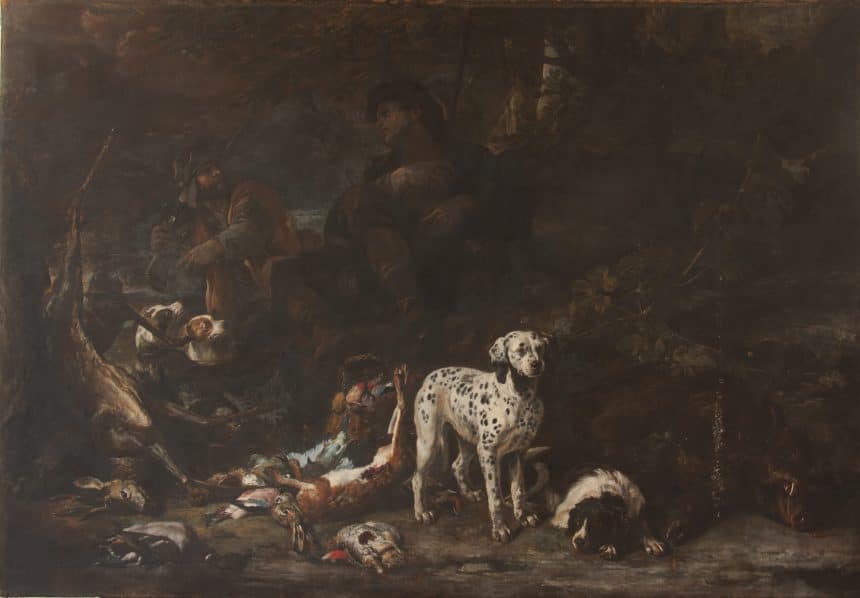 Scena di caccia di david de koninck dopo il restauro al museo correale
