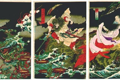 Susanoo affronta yamata no orochi in una stampa giapponese
