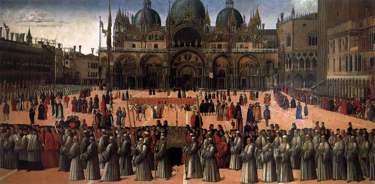 Gentile bellini, processione in piazza san marco, 1496