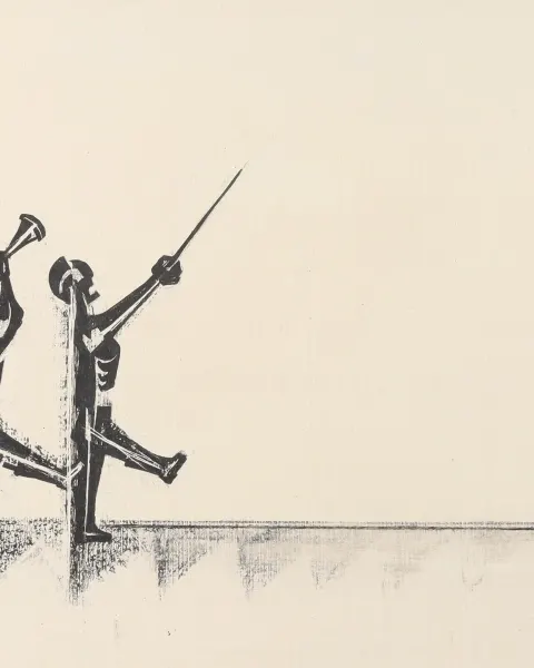 Dettaglio di the parade di si lewen, ciclo di disegni esposto al metropolitan museum of art