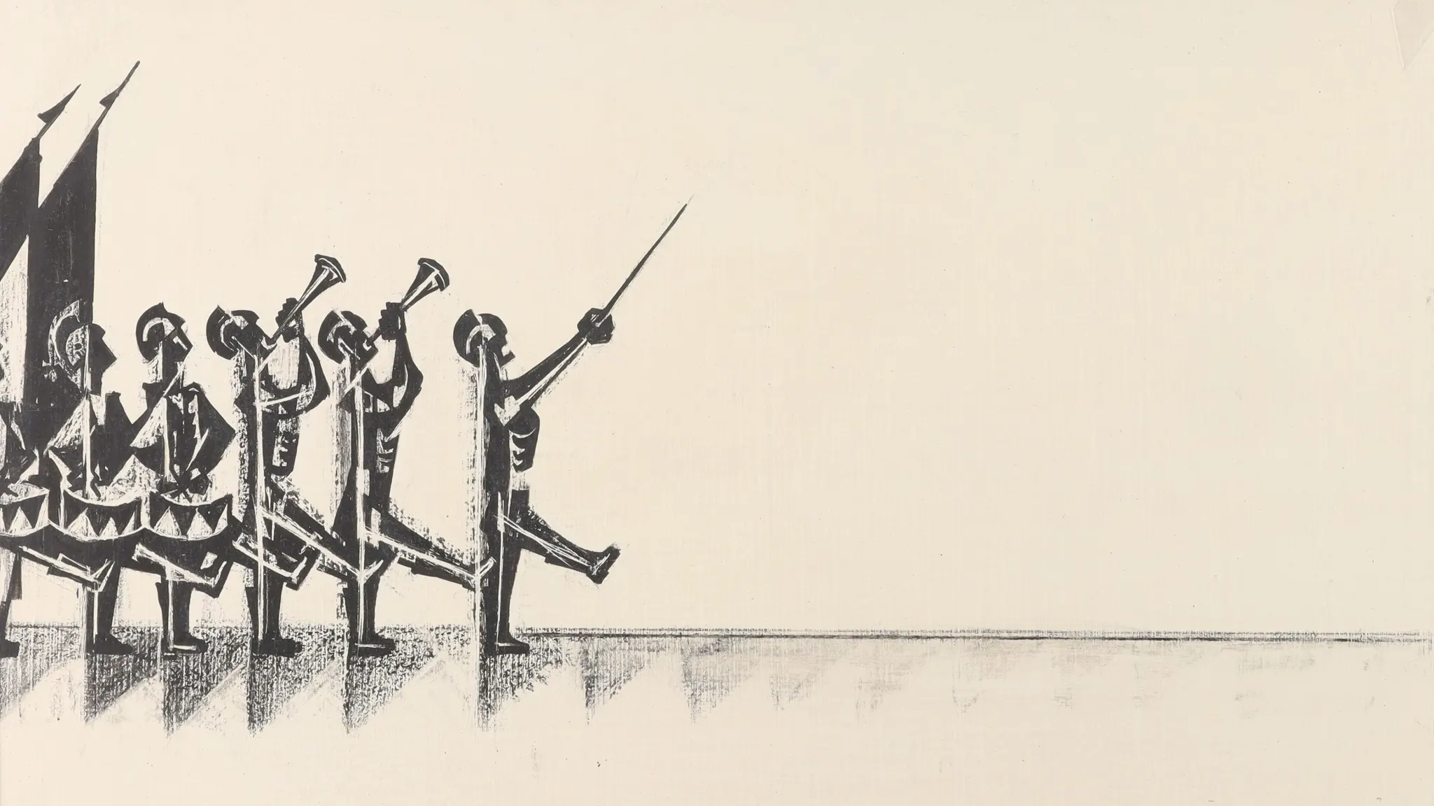 Si lewen al met: la parata senza parole nata dopo buchenwald Dettaglio di the parade di si lewen, ciclo di disegni esposto al metropolitan museum of art
