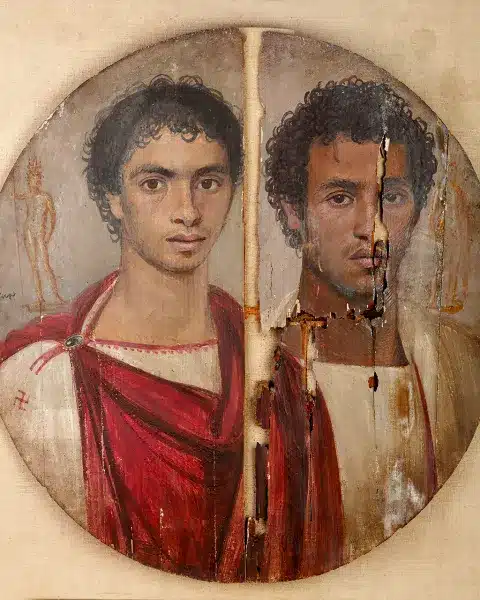 Tondo dei due fratelli di antinoopolis, ritratto a encausto su legno del ii secolo