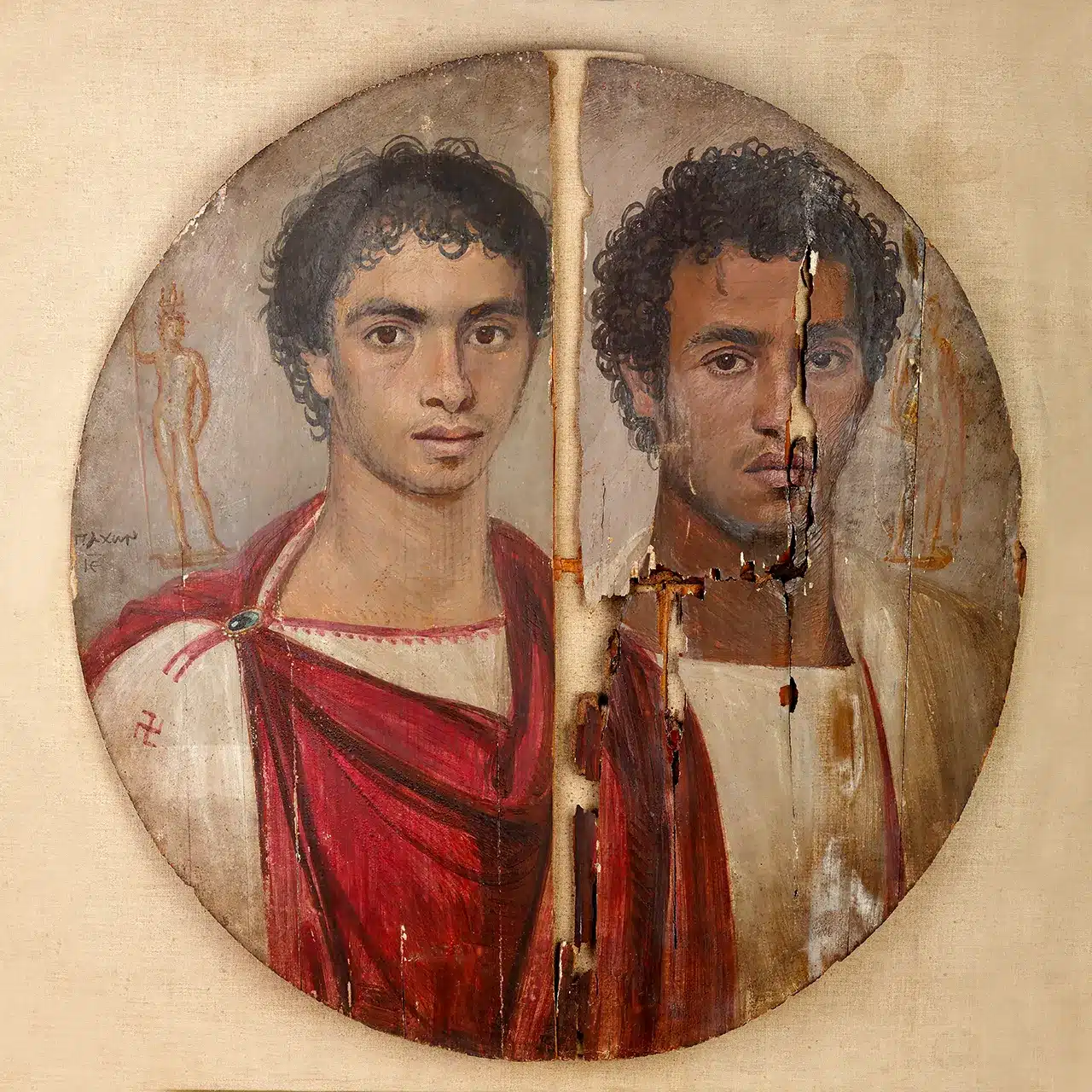 Tondo dei due fratelli di antinoopolis, ritratto a encausto su legno del ii secolo